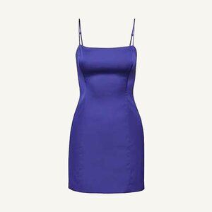 Aritzia Sunday Best Satin Slip Mini Dress Blue Size 10 Adjustable Straps